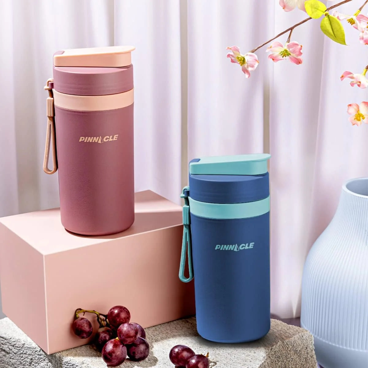 Thermal Insulated Stainless Steel Water Bottle with Carrying Strap – 13.5 Oz Matte Finish – Leakproof and Reusable Design with Sipping Cap – Ideal for Kids and Adults