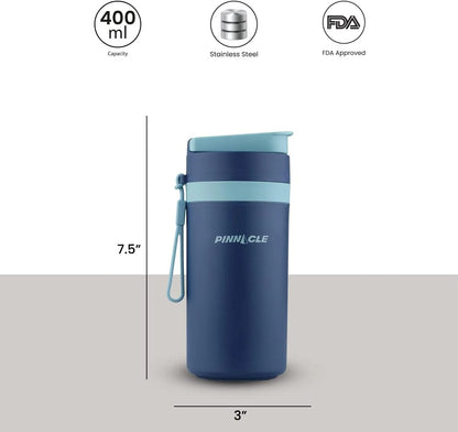 Thermal Insulated Stainless Steel Water Bottle with Carrying Strap – 13.5 Oz Matte Finish – Leakproof and Reusable Design with Sipping Cap – Ideal for Kids and Adults
