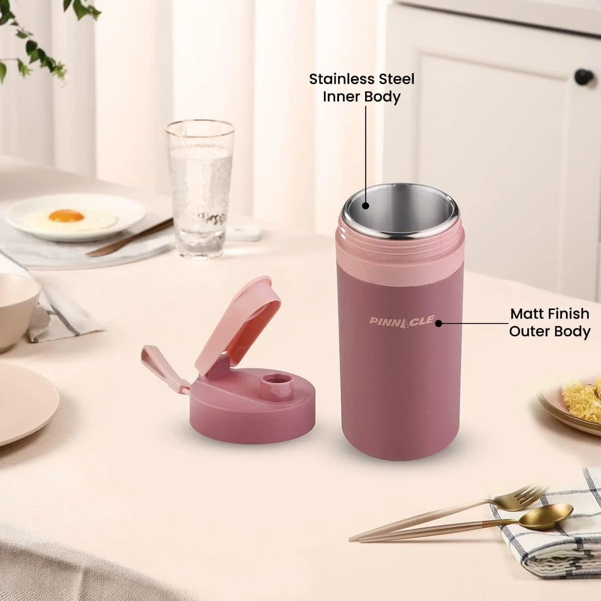 Thermal Insulated Stainless Steel Water Bottle with Carrying Strap – 13.5 Oz Matte Finish – Leakproof and Reusable Design with Sipping Cap – Ideal for Kids and Adults