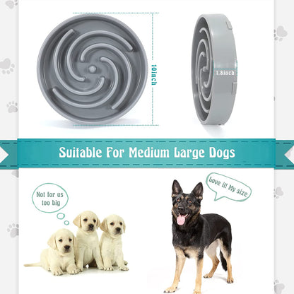 Large Non-Slip Slow Feeder Dog Bowl for Medium to Large Breeds - Interactive Maze Puzzle Design to Prevent Bloat and Choking - Light Gray