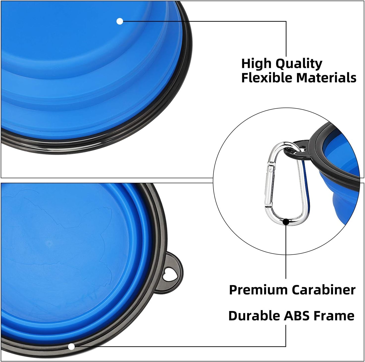 Large Collapsible Dog Bowls - 2 Pack, 34oz Foldable Travel Bowls for Pets, Portable Water and Food Dishes with Clasp, Ideal for Traveling, Walking, and Hiking (Blue & Green)