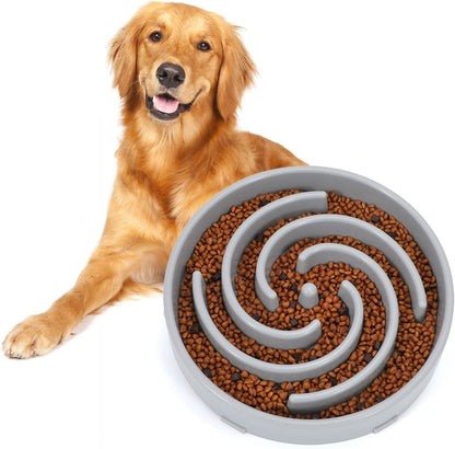 Large Non-Slip Slow Feeder Dog Bowl for Medium to Large Breeds - Interactive Maze Puzzle Design to Prevent Bloat and Choking - Light Gray