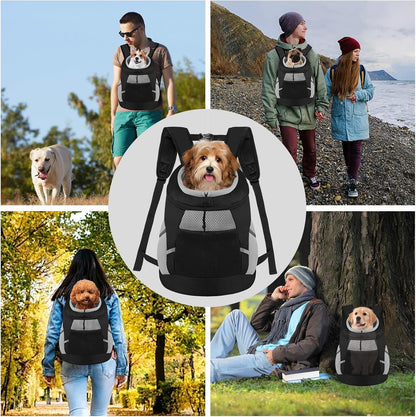 Dog Backpack Carrier Small Dog Front Backpack Adjustable Dog Chest Carrier Backpack Ventilated Dog Carrier for Hiking with Safety Strips Dog Backpacks Black L(10-14 Lbs)