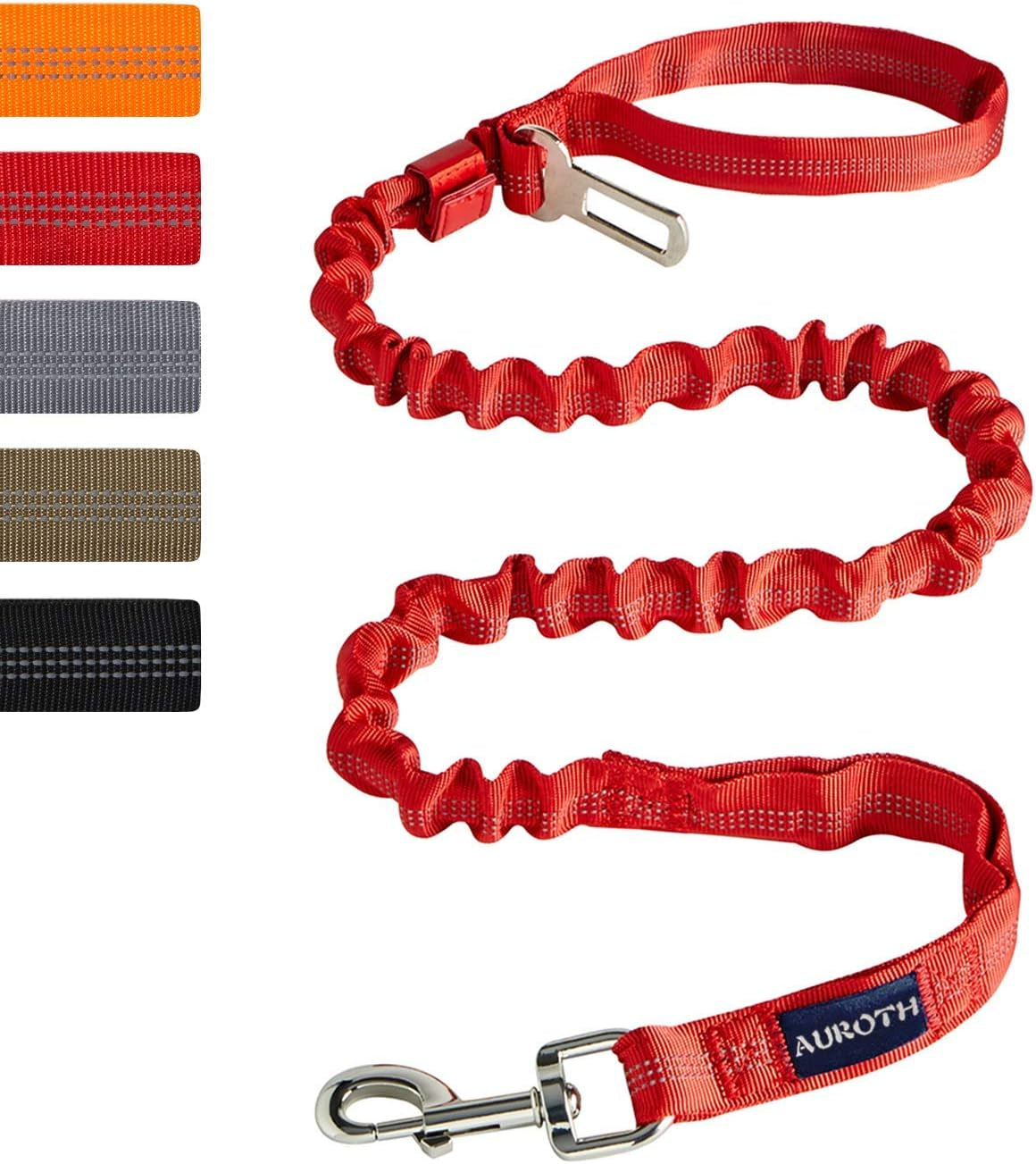 Premium Heavy Duty Bungee Dog Leash for Large Breeds - Shock Absorbing, No Pull Design with Car Seat Belt, Dual Padded Handles, Available in 4.5ft and 6ft Lengths, Red