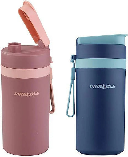 Thermal Insulated Stainless Steel Water Bottle with Carrying Strap – 13.5 Oz Matte Finish – Leakproof and Reusable Design with Sipping Cap – Ideal for Kids and Adults