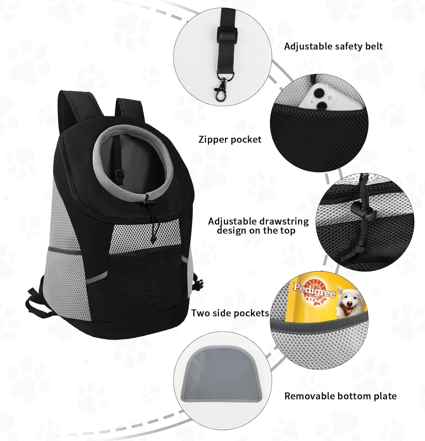 Dog Backpack Carrier Small Dog Front Backpack Adjustable Dog Chest Carrier Backpack Ventilated Dog Carrier for Hiking with Safety Strips Dog Backpacks Black L(10-14 Lbs)