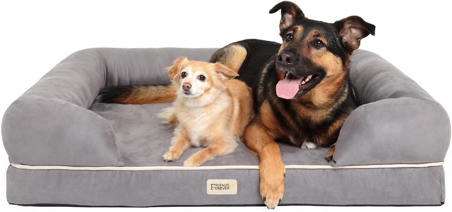 Orthopedic Memory Foam Dog Bed with Calming Design, Water-Resistant Cover, Non-Slip Base, Chester Grey, 50" x 40" x 13