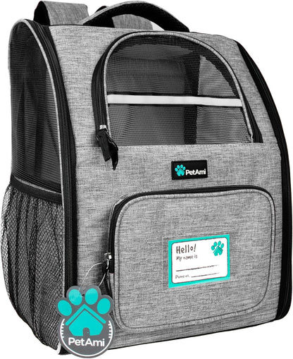 Dog Backpack Carrier for Small Large Cat, Pet, Puppy, Ventilated Pet Hiking Backpack Travel Bag, Airline Approved Cat Backpack Carrier, Camping Biking Dog Bag up to 18Lbs Pet, Grey