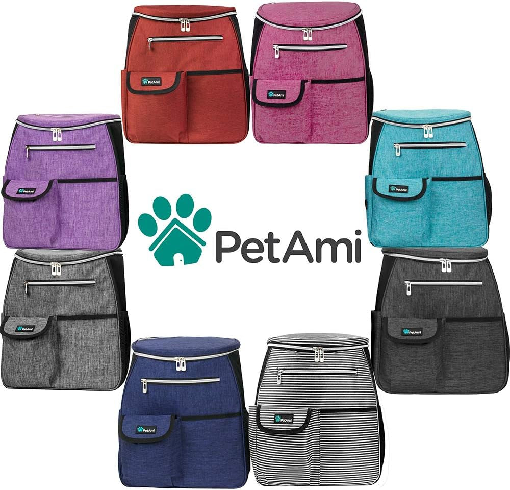 Professional Dog Travel Backpack - Airline Approved Pet Carrier with Diaper Bag Supplies, Camping and Hiking Accessories, Includes Food Container and Collapsible Bowls, Black Stripe Design