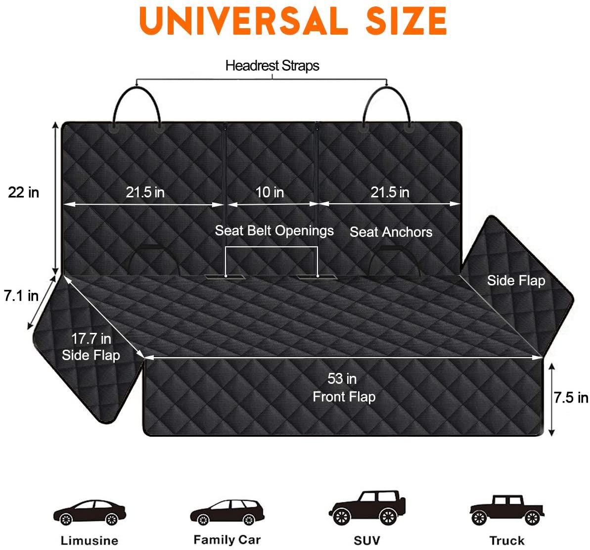 Premium Waterproof Dog Car Seat Cover - Back Seat Protector for Pets, Non-Slip Design with Armrest Compatibility for Most Cars, Trucks, and SUVs - Black