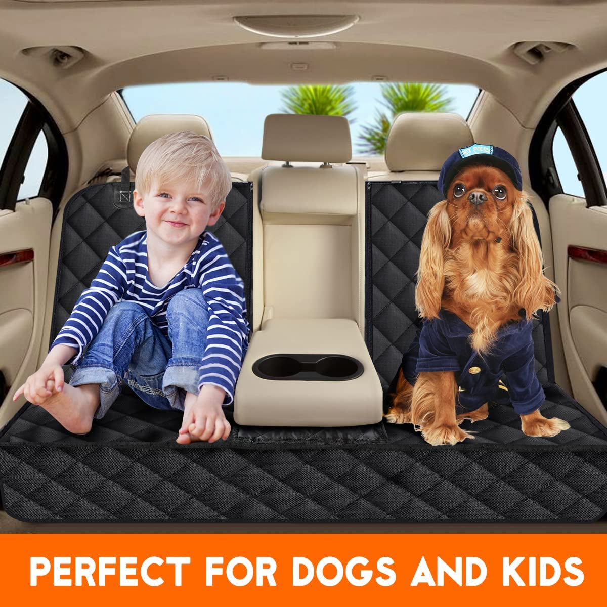 Premium Waterproof Dog Car Seat Cover - Back Seat Protector for Pets, Non-Slip Design with Armrest Compatibility for Most Cars, Trucks, and SUVs - Black
