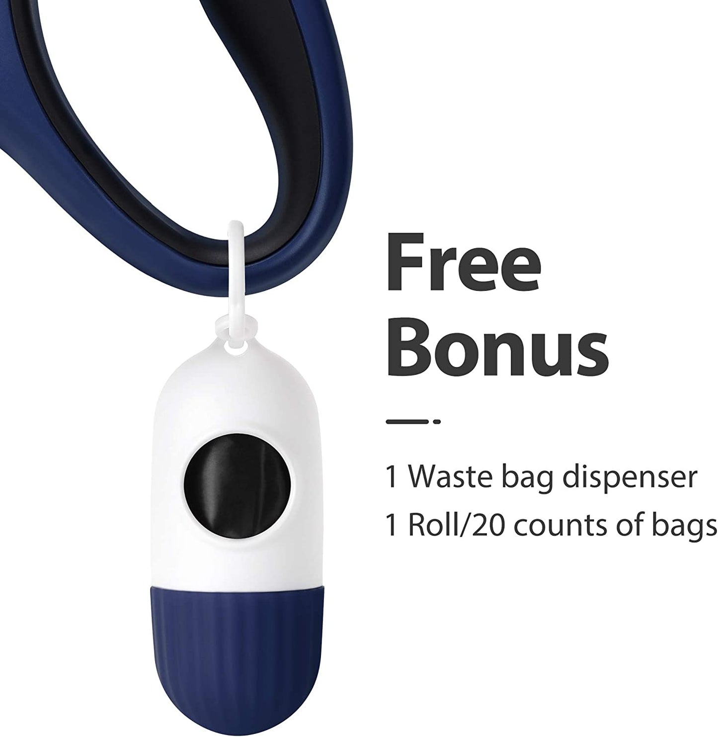 Retractable Dog Leash with Poop Bag Dispenser, 16 Ft Tangle-Free Walking Leash for Large Dogs up to 110 Lbs, Anti-Slip Handle, Reflective Nylon Tape (Large, Navy Blue)