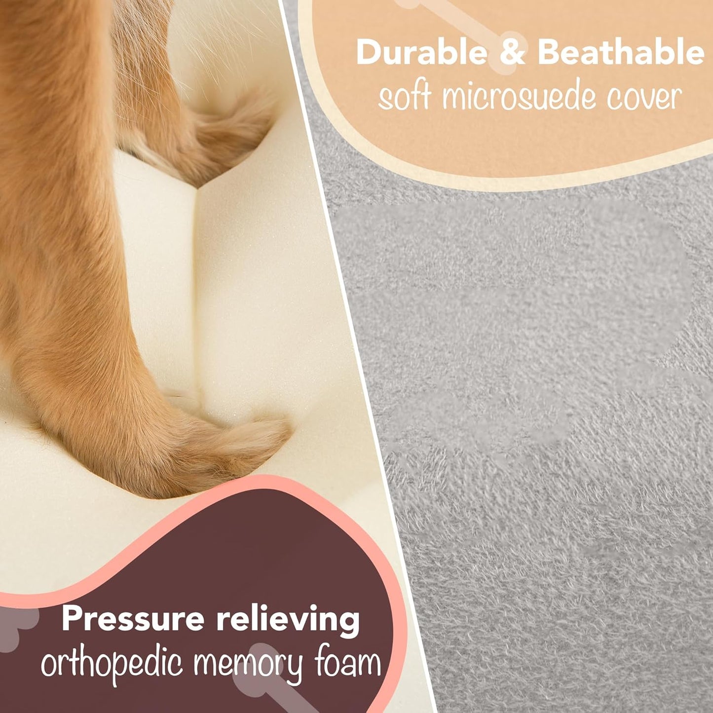 Orthopedic Memory Foam Dog Bed with Calming Design, Water-Resistant Cover, Non-Slip Base, Chester Grey, 50" x 40" x 13