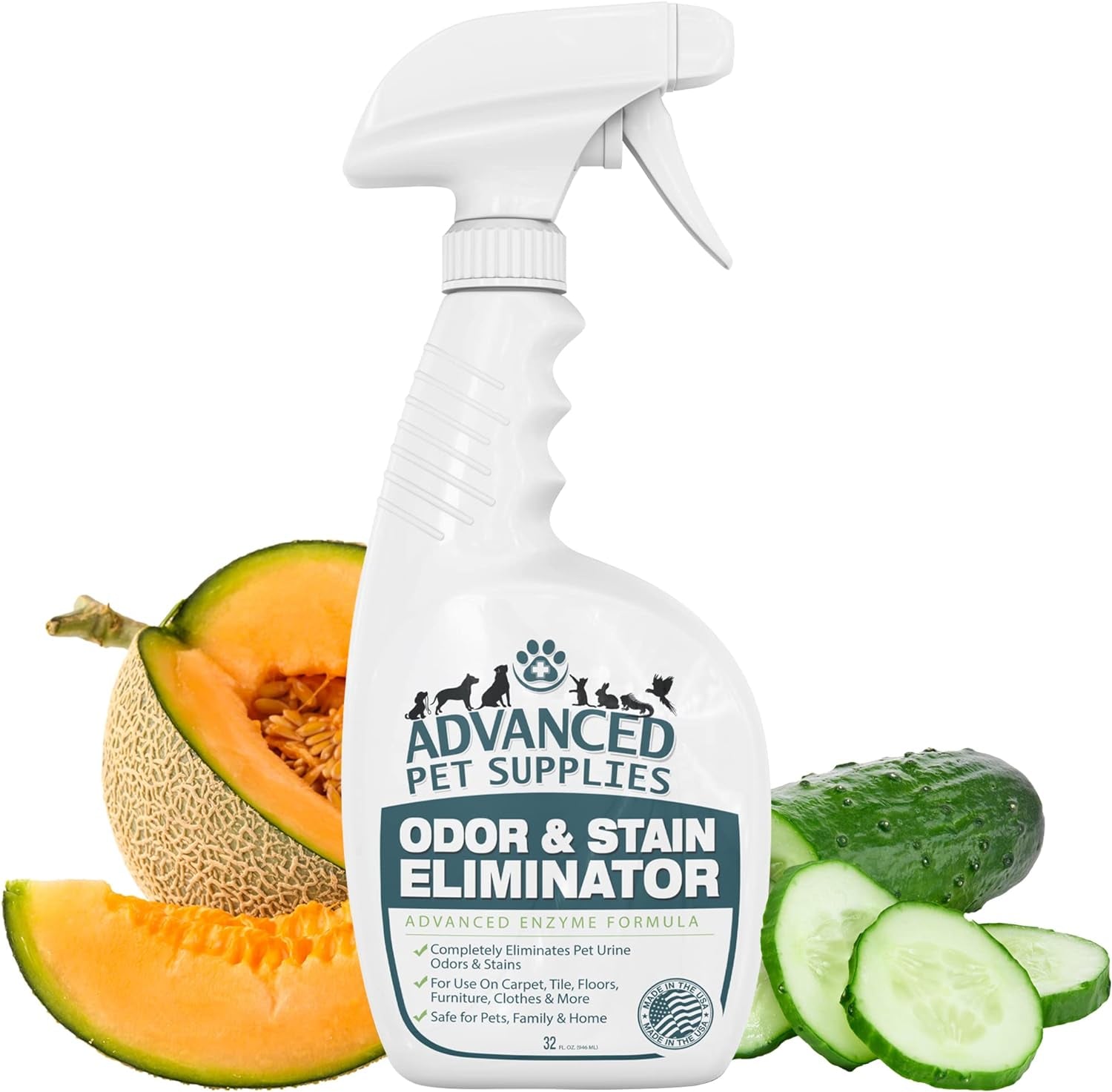 Professional Strength Enzymatic Pet Stain and Odor Remover - Dog Carpet Cleaner Spray with Fresh Scent - 32 Ounces - Made in the USA