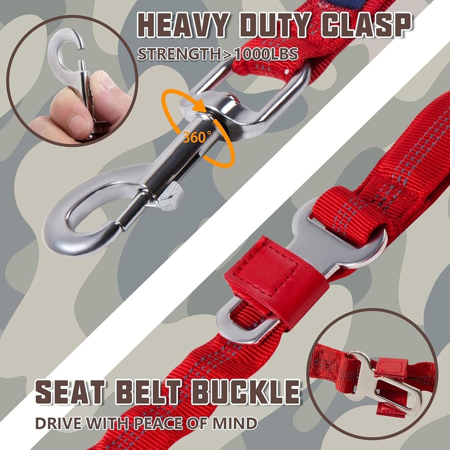 Premium Heavy Duty Bungee Dog Leash for Large Breeds - Shock Absorbing, No Pull Design with Car Seat Belt, Dual Padded Handles, Available in 4.5ft and 6ft Lengths, Red