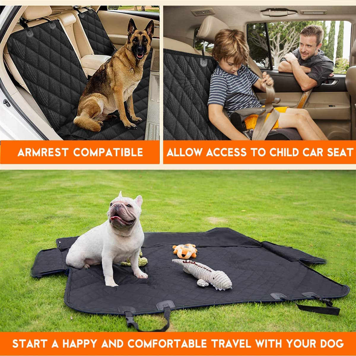 Premium Waterproof Dog Car Seat Cover - Back Seat Protector for Pets, Non-Slip Design with Armrest Compatibility for Most Cars, Trucks, and SUVs - Black