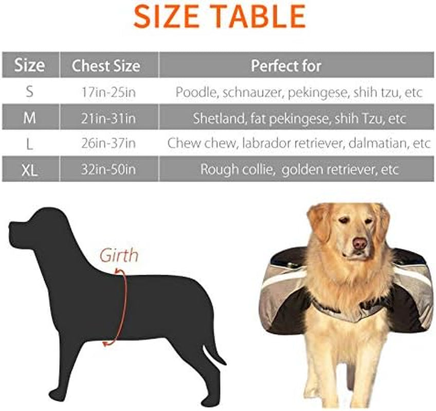 Waterproof Dog Backpack Hiking Gear Pet Harness Saddle Bag Adjustable Dog Vest Harness Reflective for Dog, Tripper Hound Bag Camping Swiming Traveling, Pet Accessories