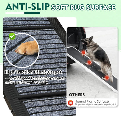 Furggis 67" Foldable Dog Ramps for Large Dogs, Dog Car Ramp with Non-Slip Rug Surface, Pet Ramp Stairs Portable,Dog Steps for Medium & Large Dogs up to 220 LBS Get into a Car, SUV & Truck