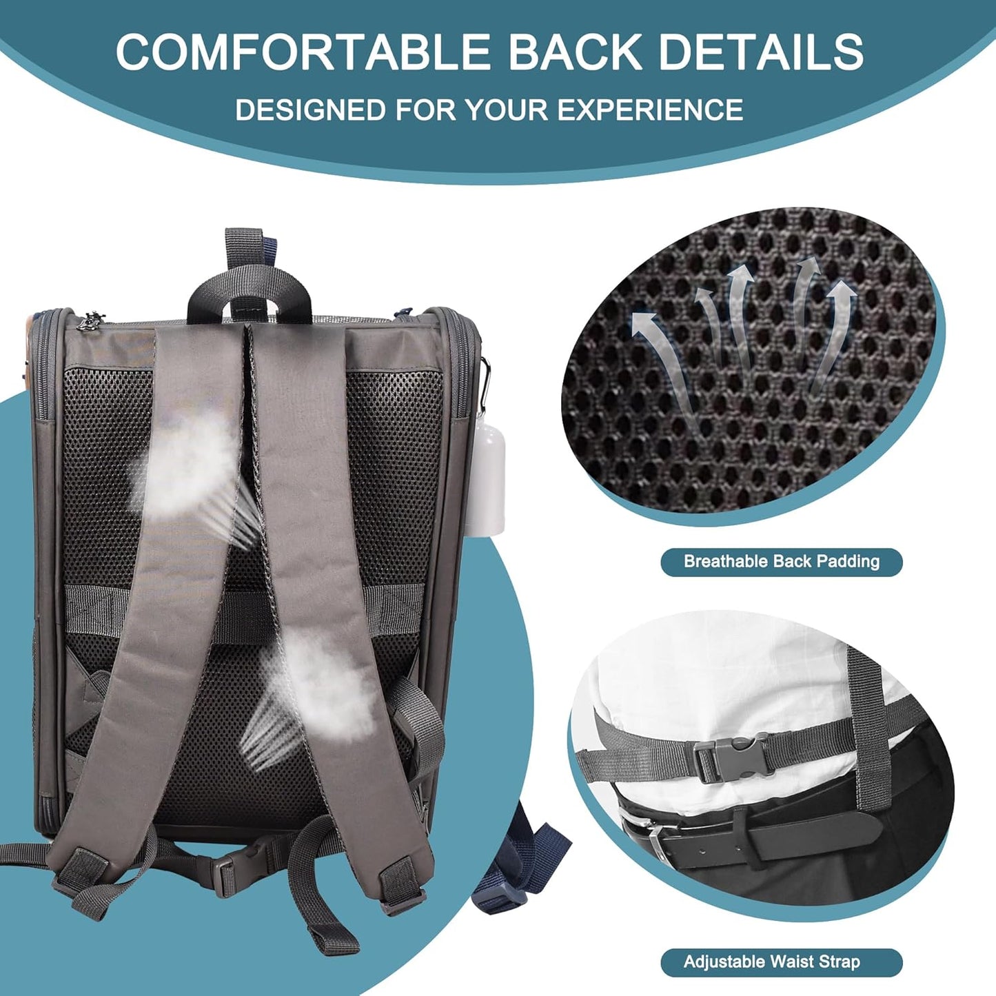 Pet Backpack Carrier for Small Dog, Puppy, Soft Carrier Backpack Ideal for Traveling, Hiking, Walking and Outdoor Activities with Family (4-Grey)