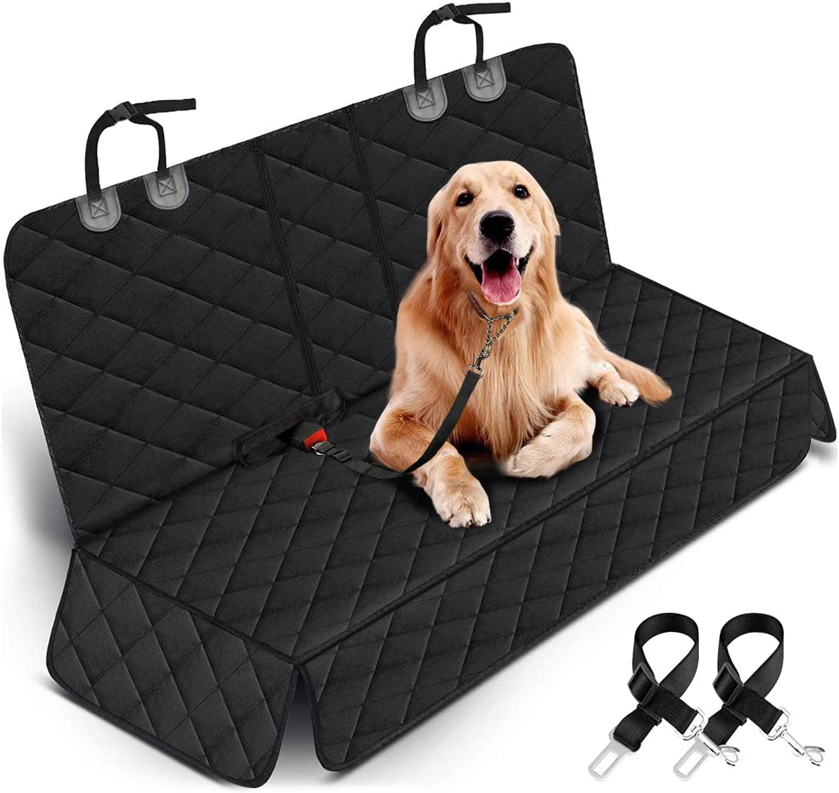 Premium Waterproof Dog Car Seat Cover - Back Seat Protector for Pets, Non-Slip Design with Armrest Compatibility for Most Cars, Trucks, and SUVs - Black