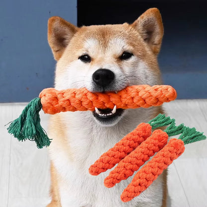 Durable Braided Cotton Rope Dog Chew Toy for Molar Cleaning - Carrot Design