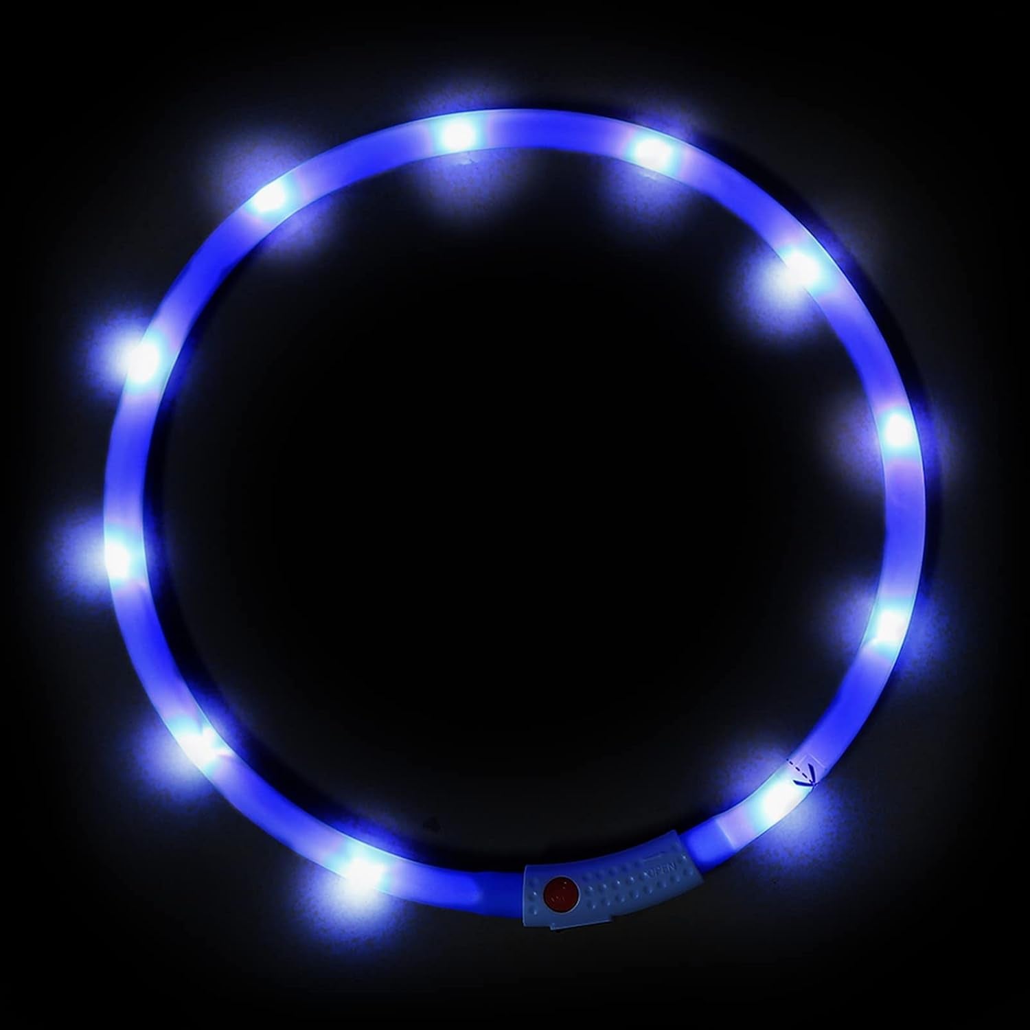 LED Dog Collar Light - USB Rechargeable Flashing LED Necklace for Camping (Blue Silicone)