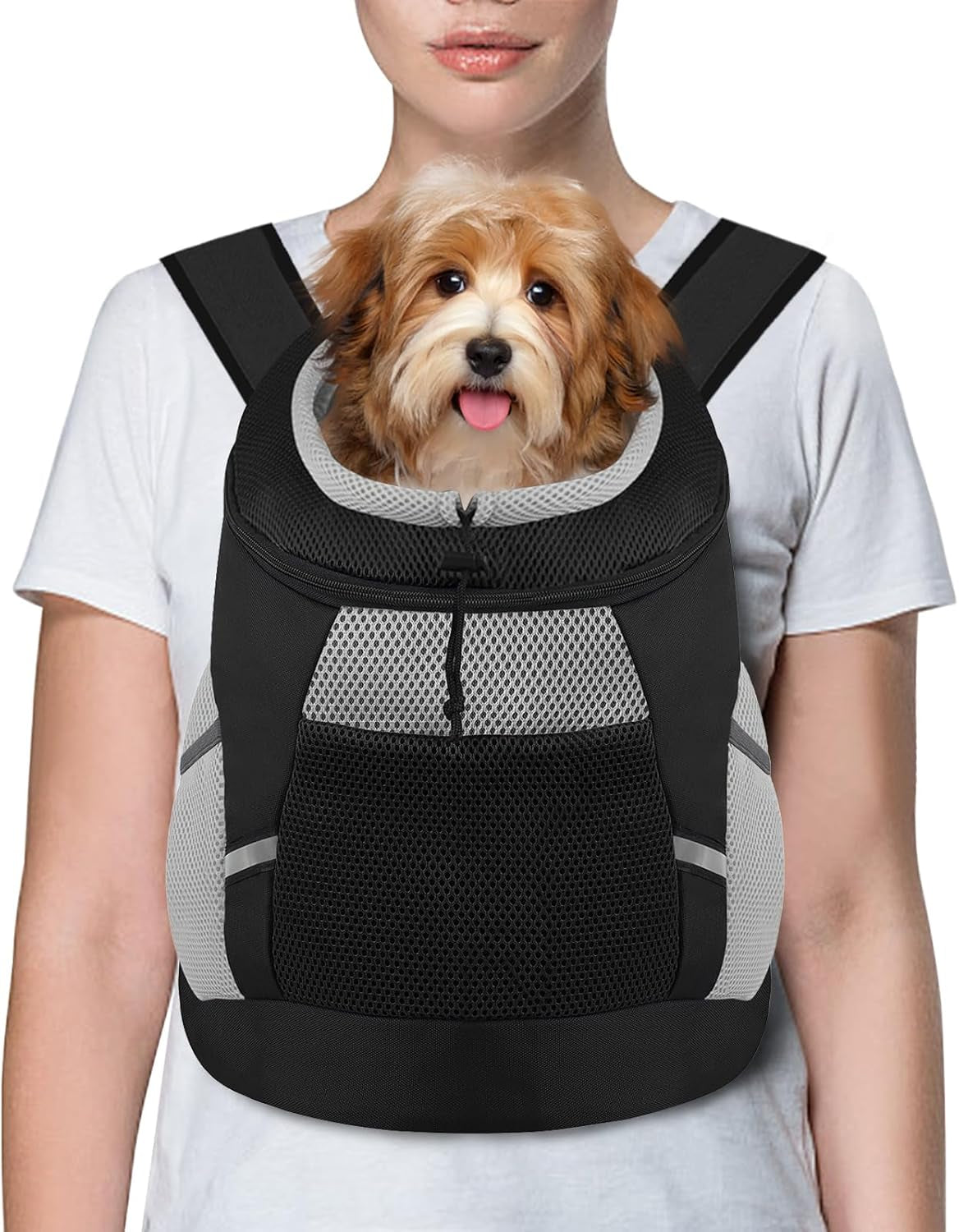 Dog Backpack Carrier Small Dog Front Backpack Adjustable Dog Chest Carrier Backpack Ventilated Dog Carrier for Hiking with Safety Strips Dog Backpacks Black L(10-14 Lbs)