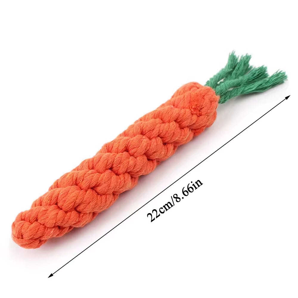 Durable Braided Cotton Rope Dog Chew Toy for Molar Cleaning - Carrot Design