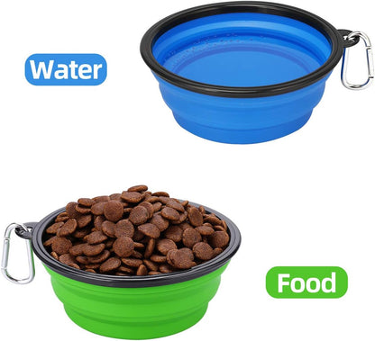 Large Collapsible Dog Bowls - 2 Pack, 34oz Foldable Travel Bowls for Pets, Portable Water and Food Dishes with Clasp, Ideal for Traveling, Walking, and Hiking (Blue & Green)