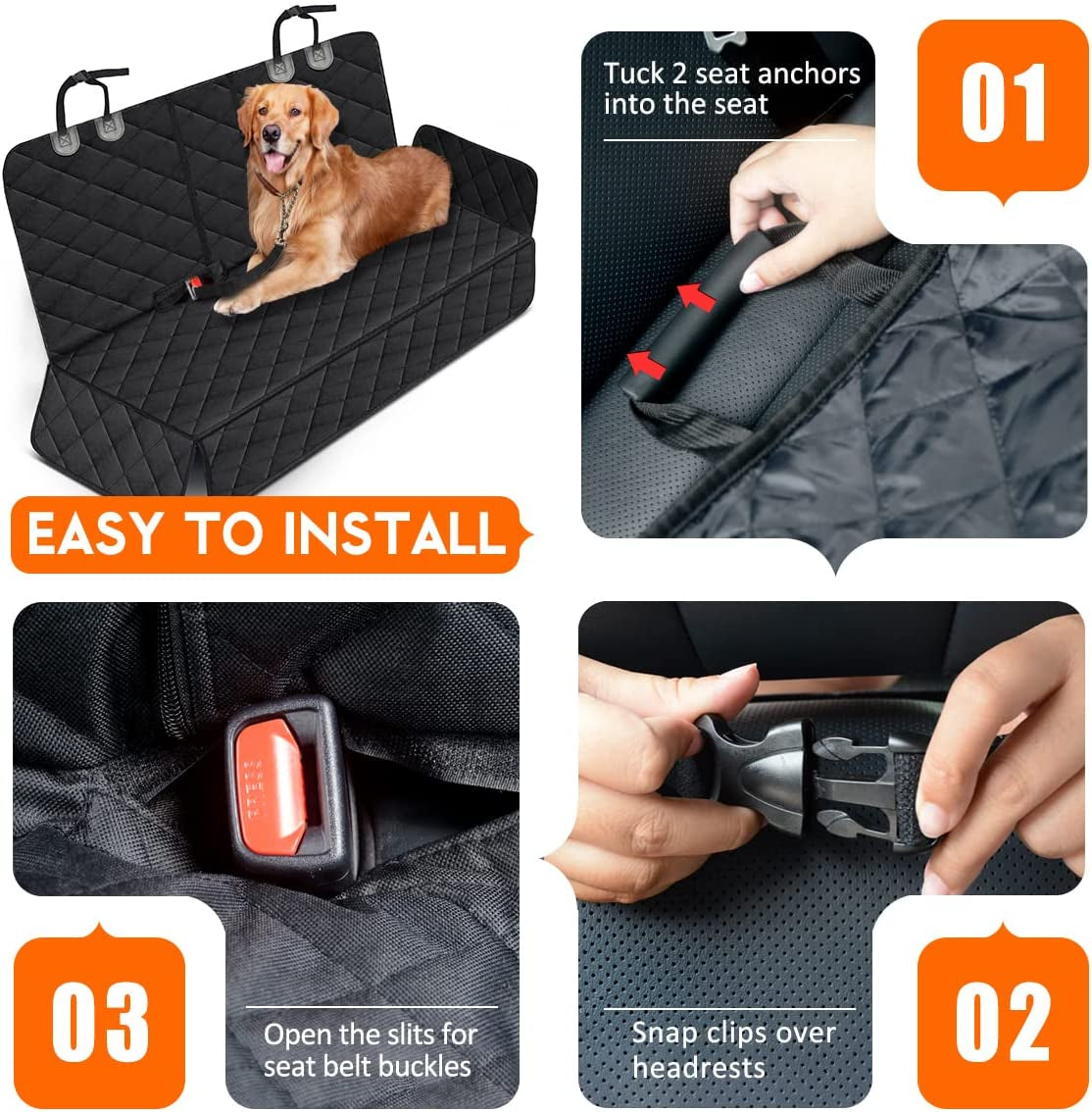 Premium Waterproof Dog Car Seat Cover - Back Seat Protector for Pets, Non-Slip Design with Armrest Compatibility for Most Cars, Trucks, and SUVs - Black
