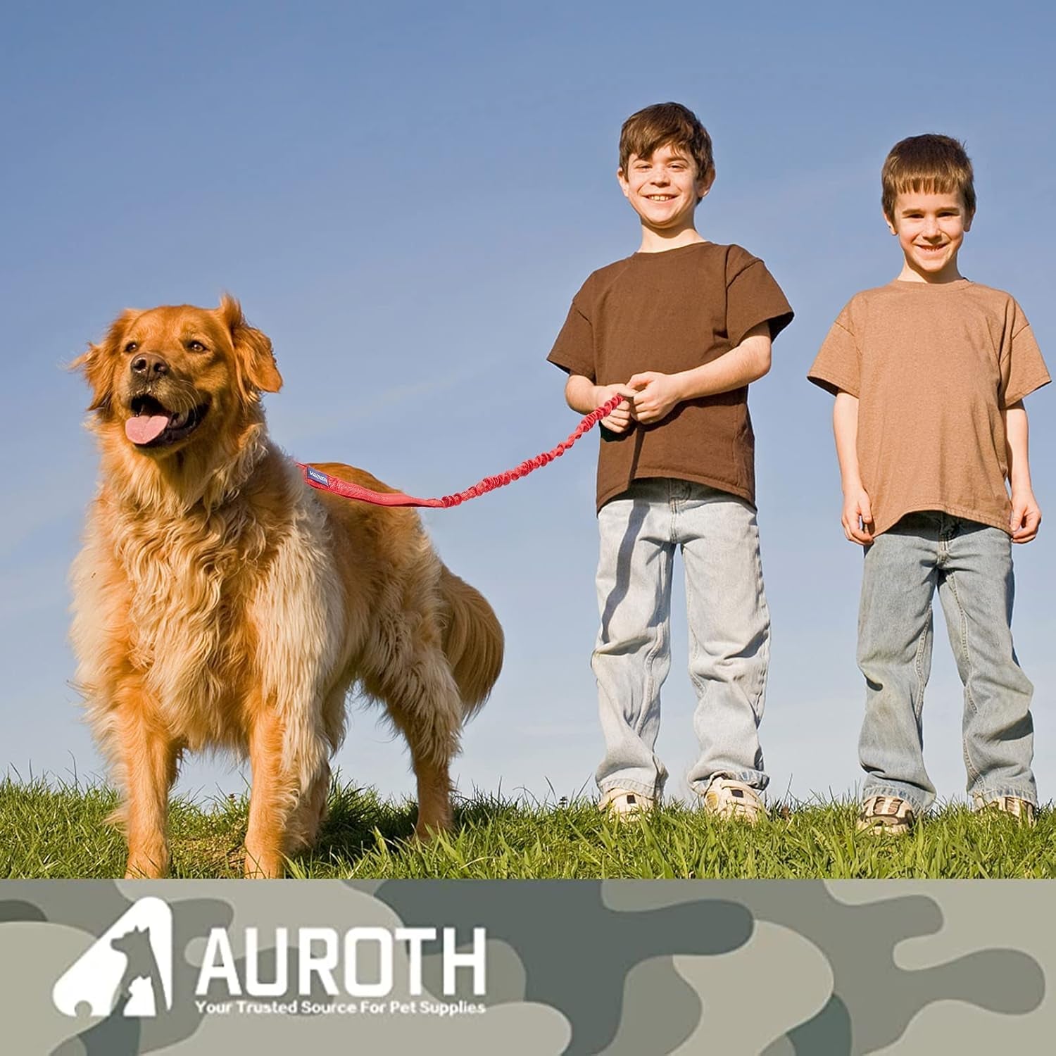 Premium Heavy Duty Bungee Dog Leash for Large Breeds - Shock Absorbing, No Pull Design with Car Seat Belt, Dual Padded Handles, Available in 4.5ft and 6ft Lengths, Red