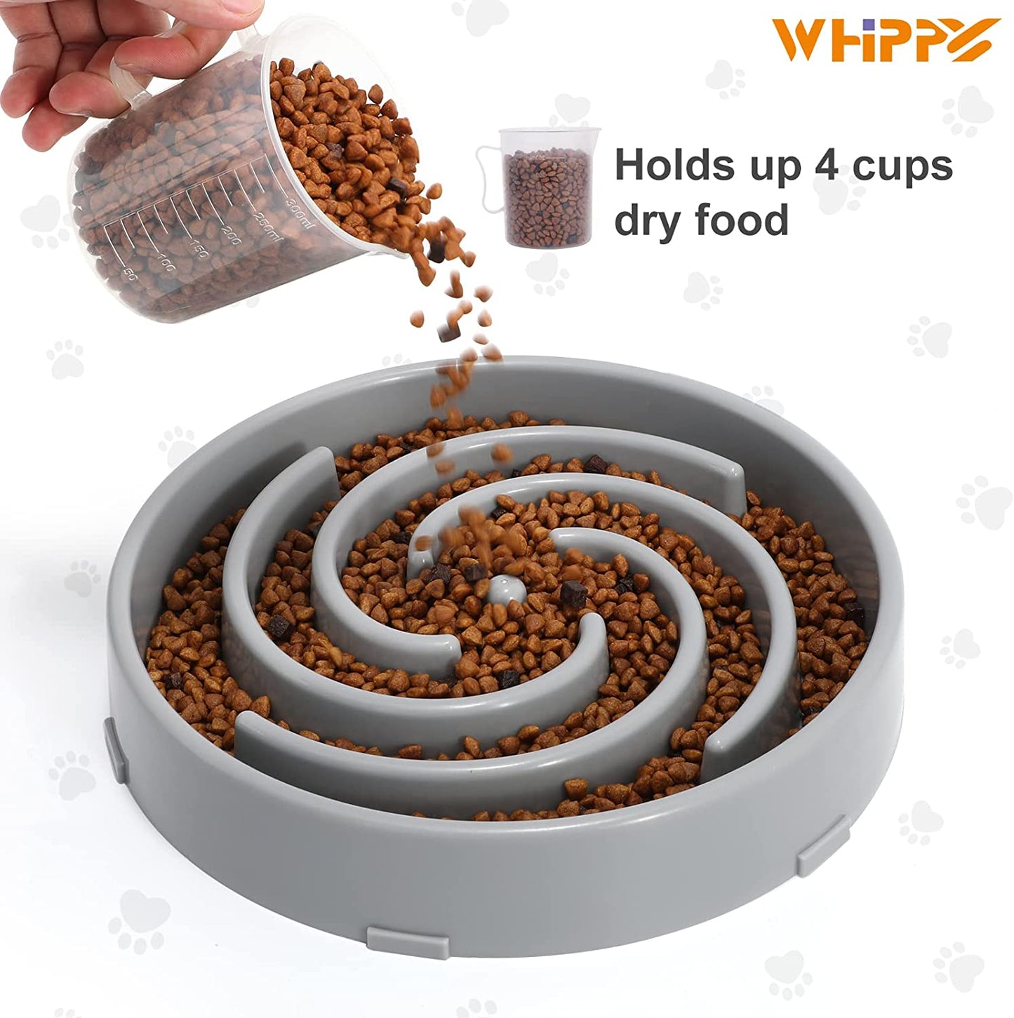 Large Non-Slip Slow Feeder Dog Bowl for Medium to Large Breeds - Interactive Maze Puzzle Design to Prevent Bloat and Choking - Light Gray