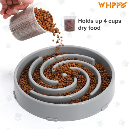 Large Non-Slip Slow Feeder Dog Bowl for Medium to Large Breeds - Interactive Maze Puzzle Design to Prevent Bloat and Choking - Light Gray