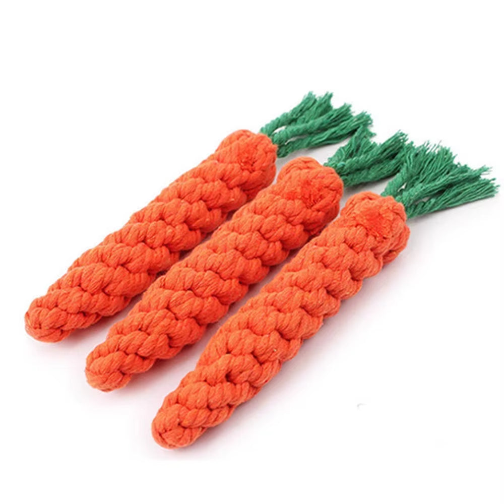 Durable Braided Cotton Rope Dog Chew Toy for Molar Cleaning - Carrot Design