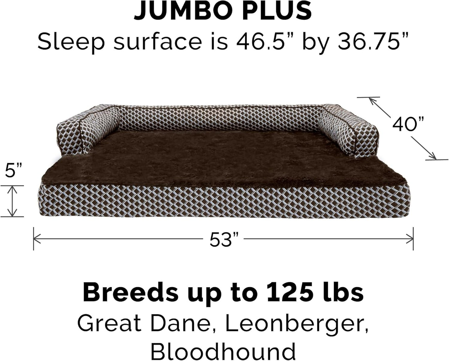 Replacement Dog Bed Cover - Comfy Plush Sofa-Style, Machine Washable, Diamond Brown, Jumbo Plus (XX-Large)