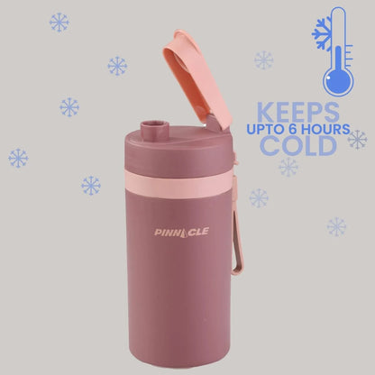 Thermal Insulated Stainless Steel Water Bottle with Carrying Strap – 13.5 Oz Matte Finish – Leakproof and Reusable Design with Sipping Cap – Ideal for Kids and Adults