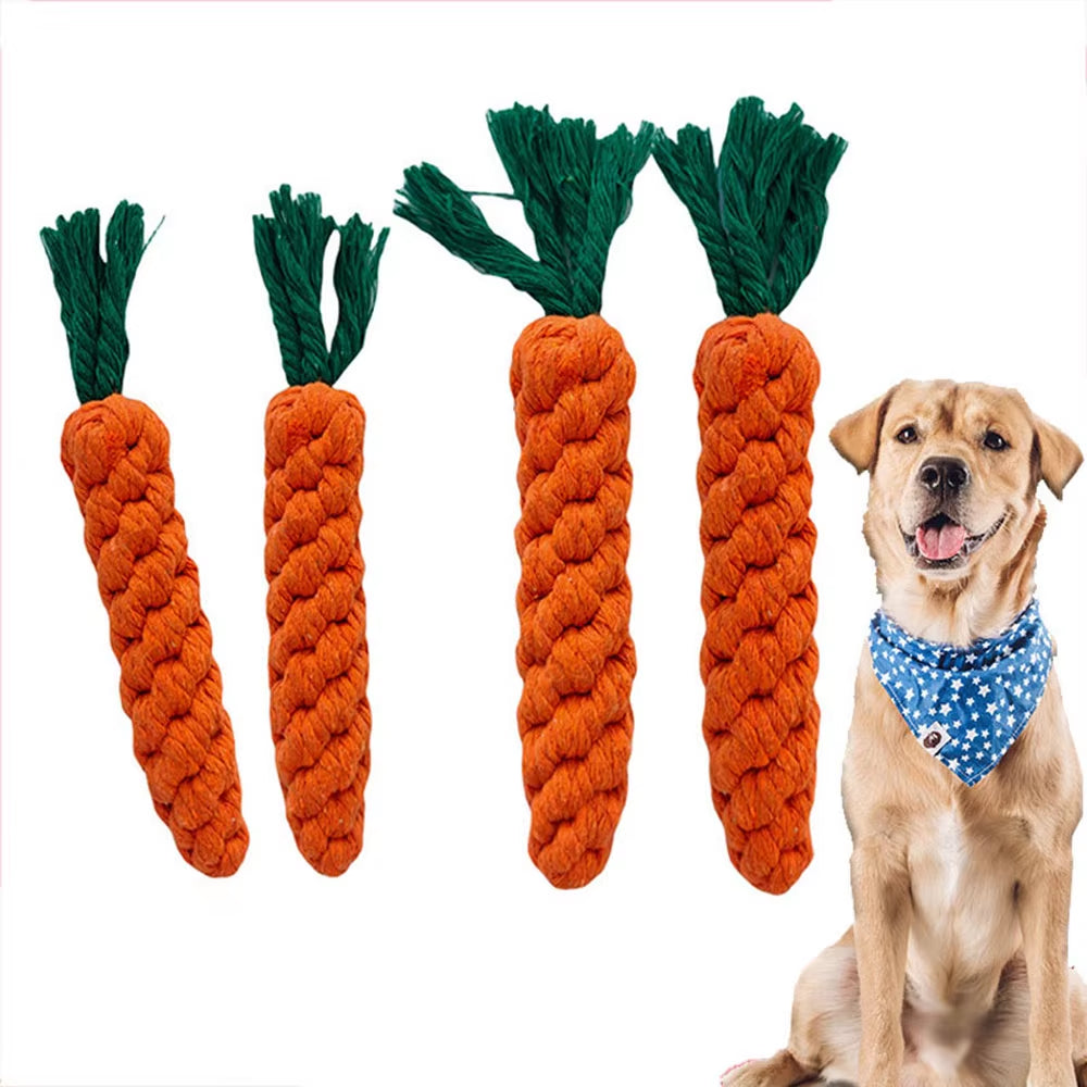 Durable Braided Cotton Rope Dog Chew Toy for Molar Cleaning - Carrot Design