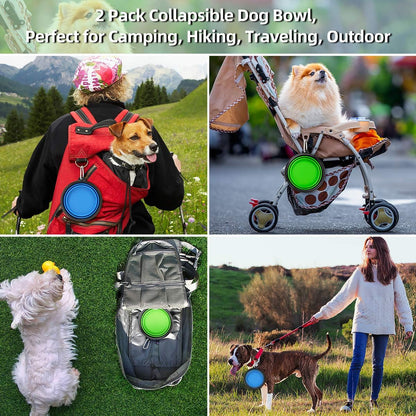 Large Collapsible Dog Bowls - 2 Pack, 34oz Foldable Travel Bowls for Pets, Portable Water and Food Dishes with Clasp, Ideal for Traveling, Walking, and Hiking (Blue & Green)