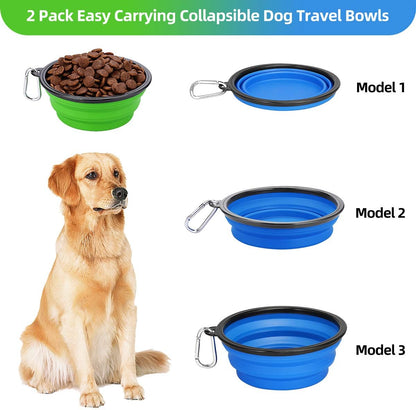 Large Collapsible Dog Bowls - 2 Pack, 34oz Foldable Travel Bowls for Pets, Portable Water and Food Dishes with Clasp, Ideal for Traveling, Walking, and Hiking (Blue & Green)