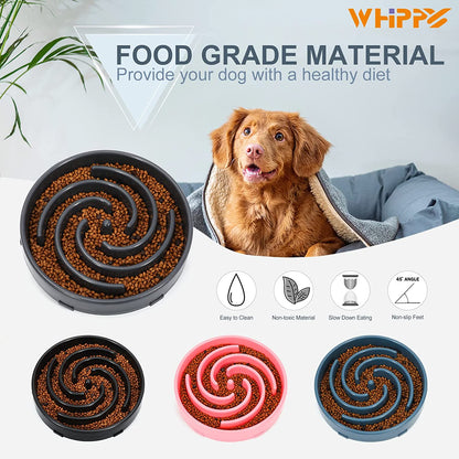 Large Non-Slip Slow Feeder Dog Bowl for Medium to Large Breeds - Interactive Maze Puzzle Design to Prevent Bloat and Choking - Light Gray