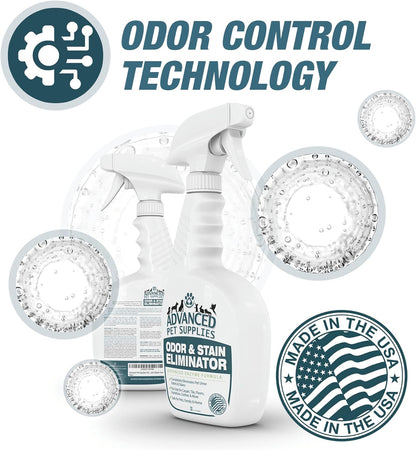 Professional Strength Enzymatic Pet Stain and Odor Remover - Dog Carpet Cleaner Spray with Fresh Scent - 32 Ounces - Made in the USA