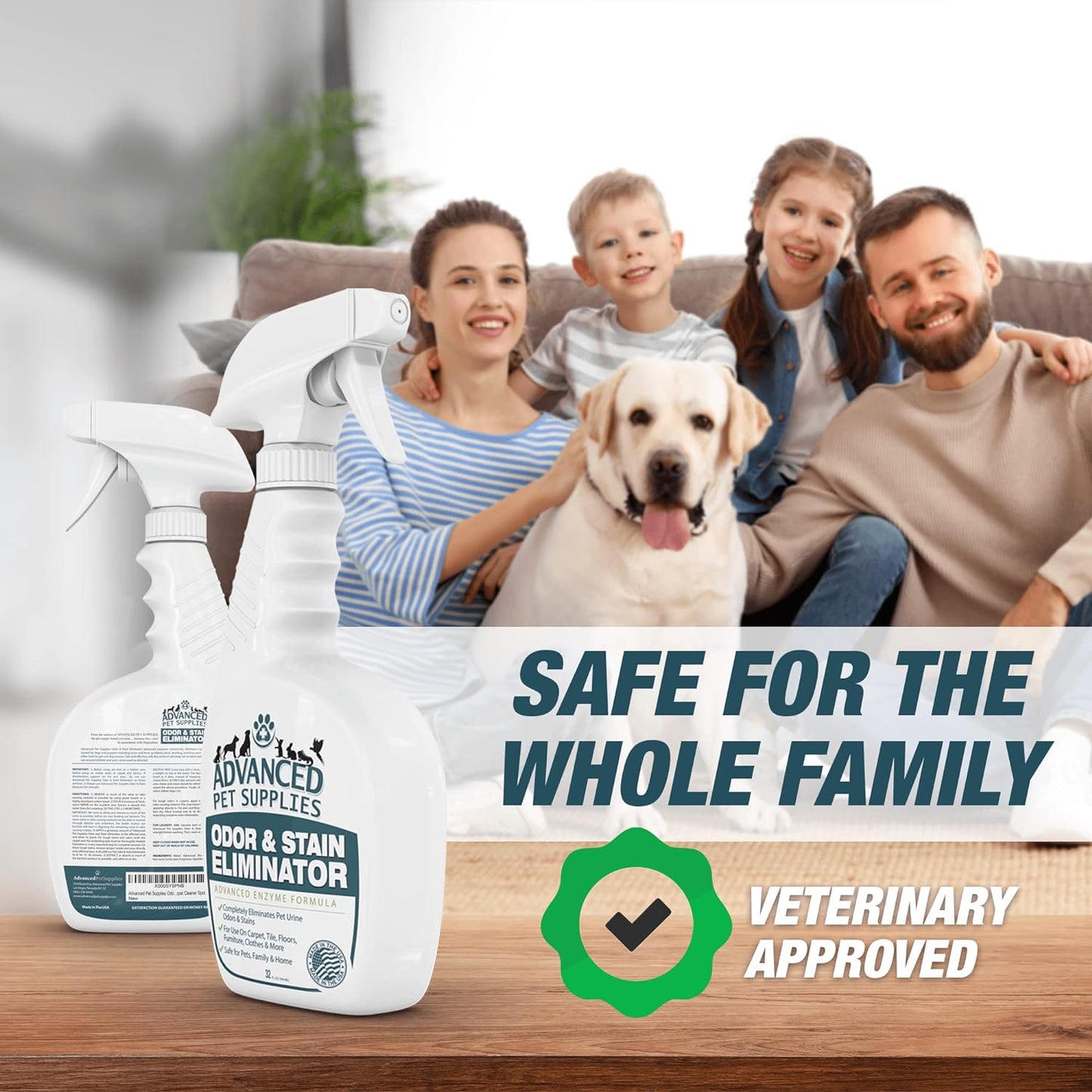 Professional Strength Enzymatic Pet Stain and Odor Remover - Dog Carpet Cleaner Spray with Fresh Scent - 32 Ounces - Made in the USA