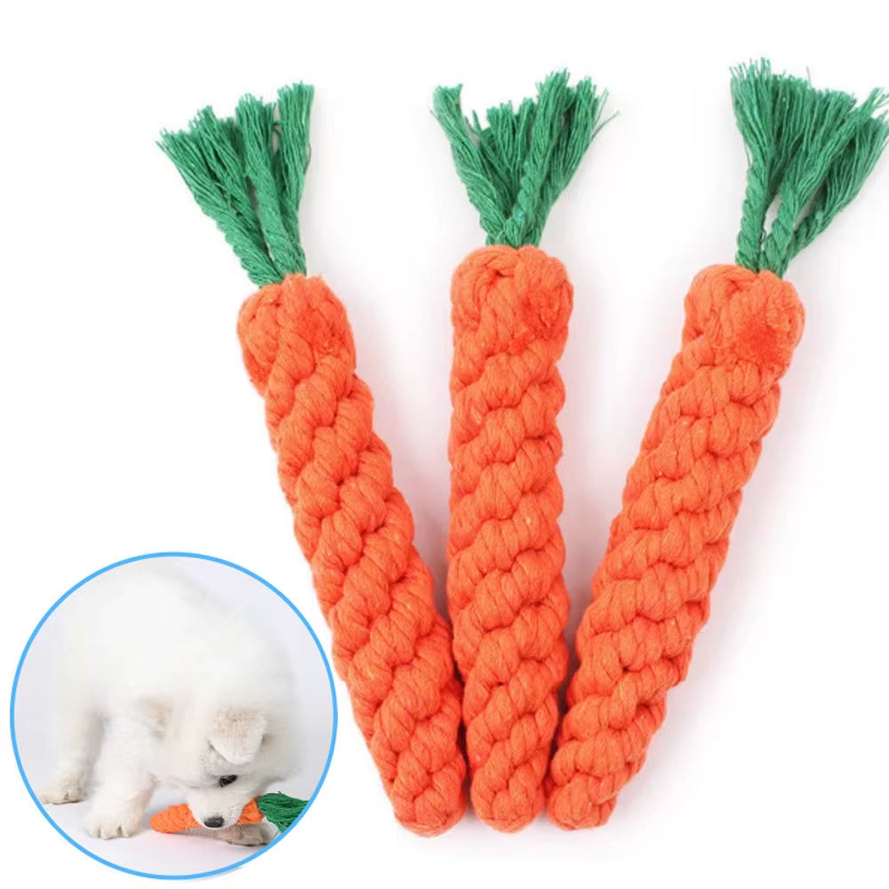 Durable Braided Cotton Rope Dog Chew Toy for Molar Cleaning - Carrot Design