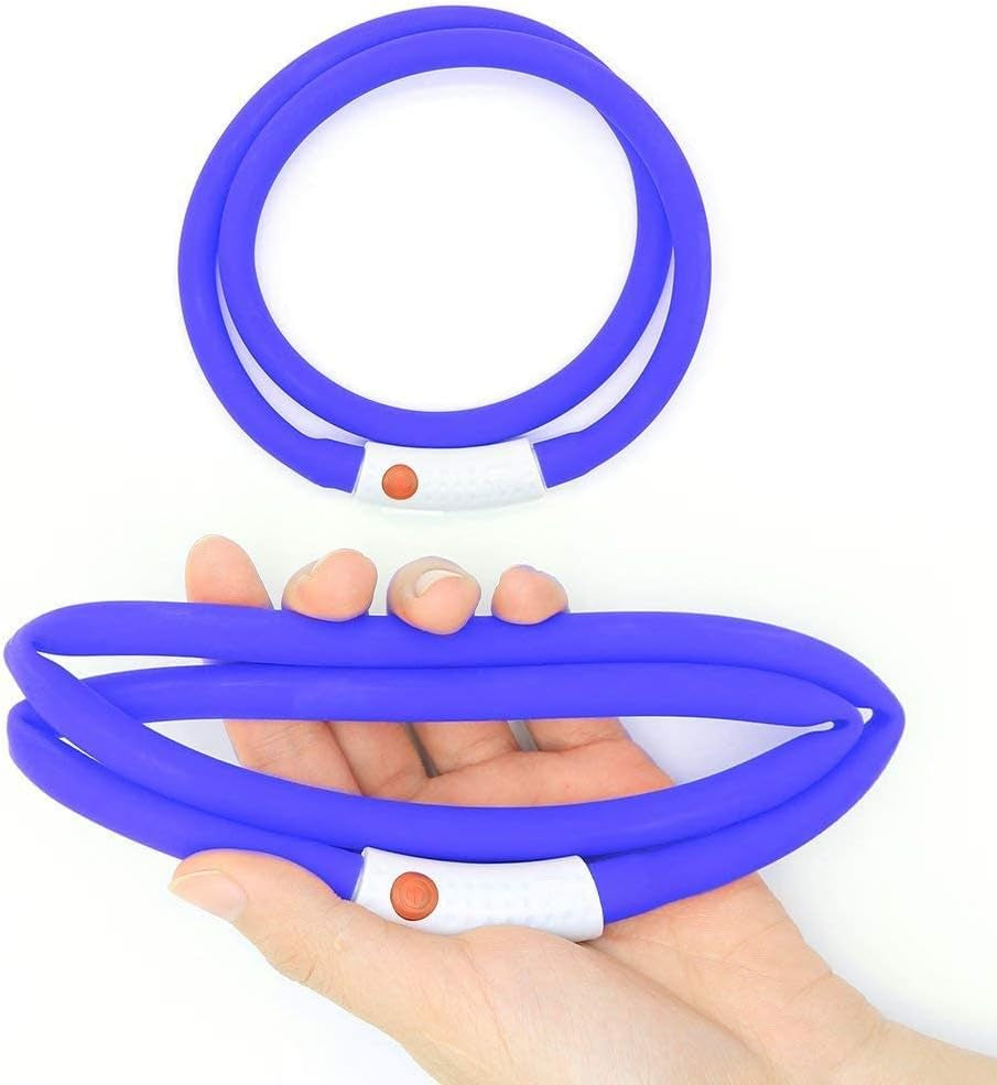 LED Dog Collar Light - USB Rechargeable Flashing LED Necklace for Camping (Blue Silicone)
