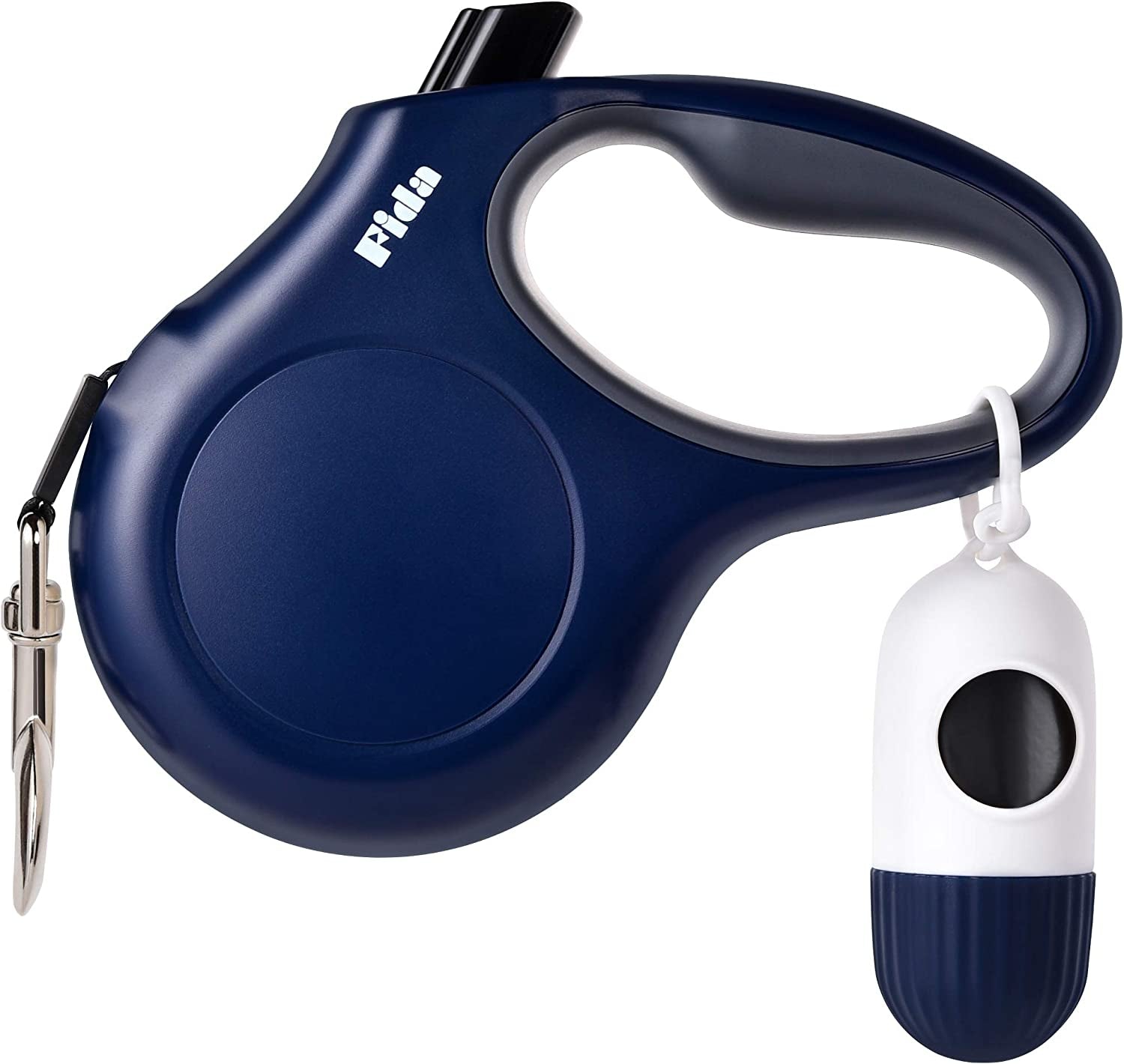 Retractable Dog Leash with Poop Bag Dispenser, 16 Ft Tangle-Free Walking Leash for Large Dogs up to 110 Lbs, Anti-Slip Handle, Reflective Nylon Tape (Large, Navy Blue)