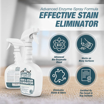 Professional Strength Enzymatic Pet Stain and Odor Remover - Dog Carpet Cleaner Spray with Fresh Scent - 32 Ounces - Made in the USA